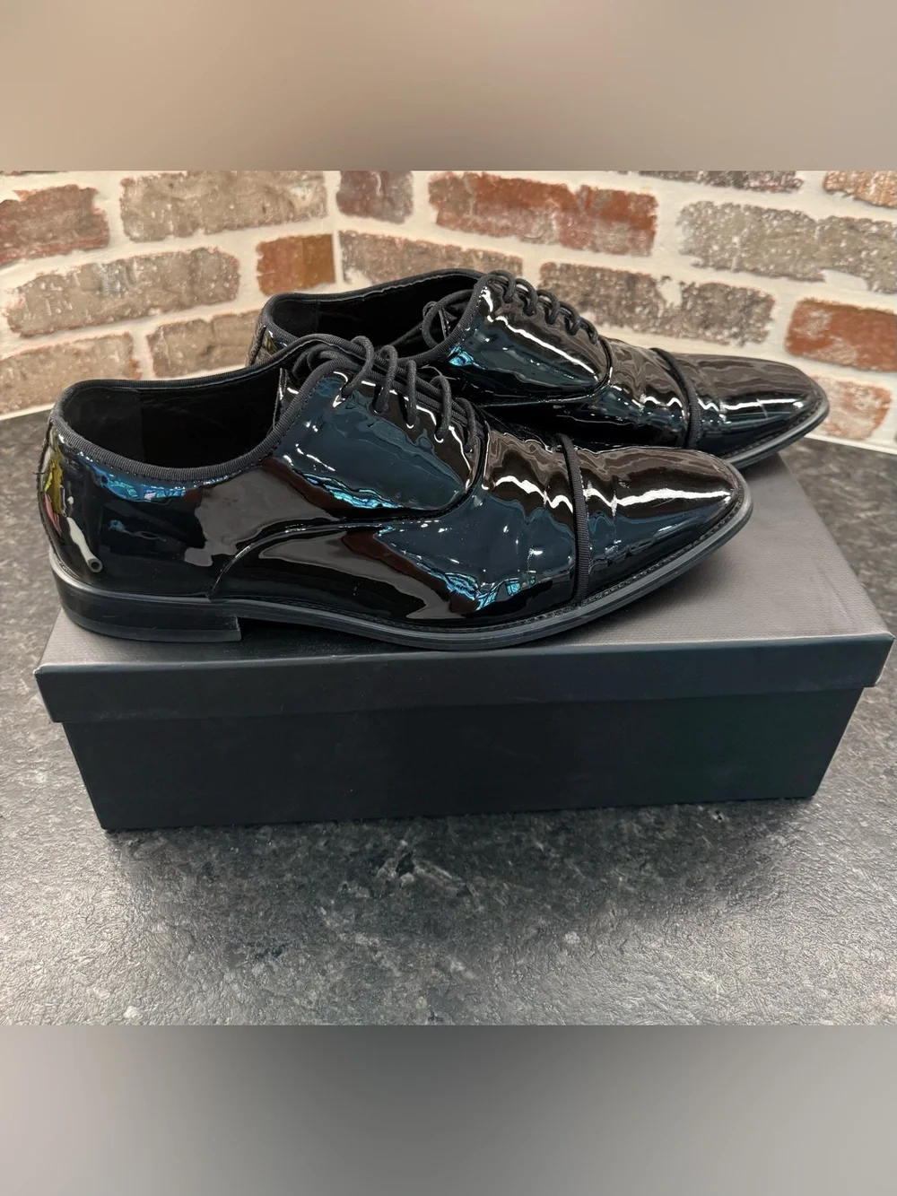 Patent Leather Black Oxford Dress Shoes - Sleek Lace-Up Formal Style